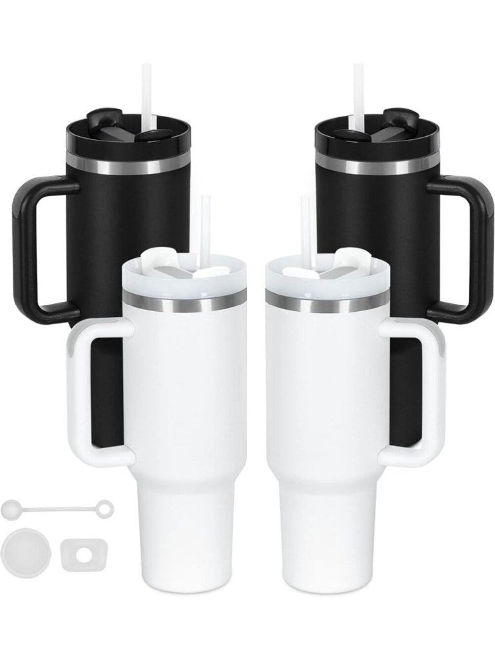 4 Pack 40oz Insulated Tumblers with Handle, Lid & Straw - Double Wall, Spill